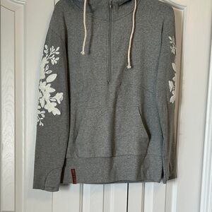Gray Hoodie with White Floral Embroidery